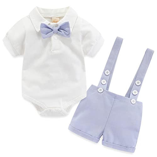 Gajaous Baby Jungen Gentleman Anzüge, Kinder Kurzarm Bowtie Shirt Strampler + Hosenträger Shorts Overalls Festliche Taufe Hochzeit Gentleman Shorts Set von Gajaous