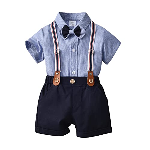 Gajaous Baby Jungen Gentleman Anzüge, Kinder Kurzarm Bowtie Shirt Strampler + Hosenträger Shorts Overalls Festliche Taufe Hochzeit Gentleman Shorts Set von Gajaous