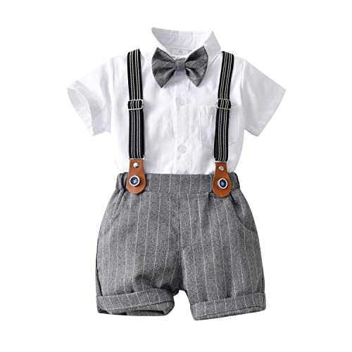 Gajaous Baby Jungen Gentleman Anzüge, Kinder Kurzarm Bowtie Shirt Strampler + Hosenträger Shorts Overalls Festliche Taufe Hochzeit Gentleman Shorts Set von Gajaous