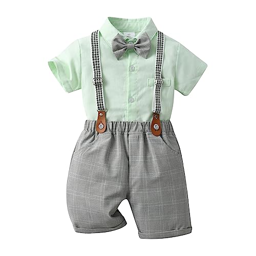 Baby Jungen Gentleman Anzüge, Kinder Kurzarm Bowtie Shirt Strampler + Hosenträger Shorts Overalls Festliche Taufe Hochzeit Gentleman Shorts Set von Gajaous