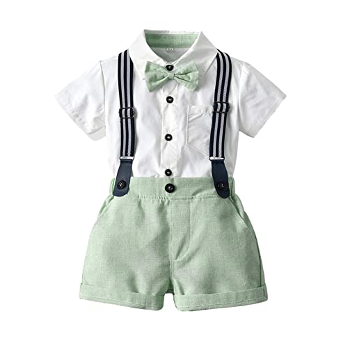 Gajaous Baby Jungen Gentleman Anzüge, Kinder Kurzarm Bowtie Shirt Strampler + Hosenträger Shorts Overalls Festliche Taufe Hochzeit Gentleman Shorts Set von Gajaous