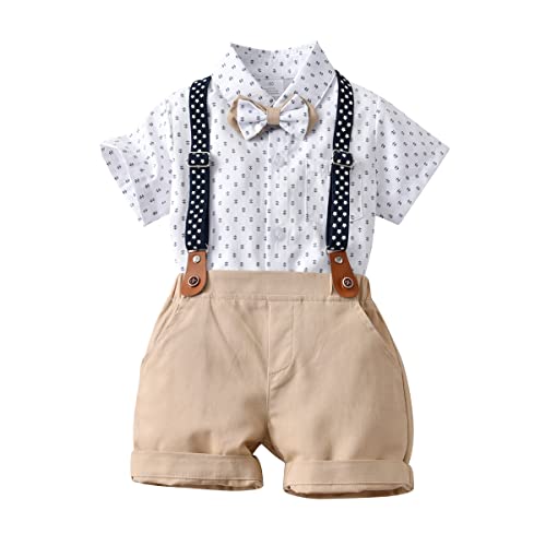 Gajaous Baby Jungen Gentleman Anzüge, Kinder Kurzarm Bowtie Shirt Strampler + Hosenträger Shorts Overalls Festliche Taufe Hochzeit Gentleman Shorts Set,Tag size 100, 18-24M von Gajaous