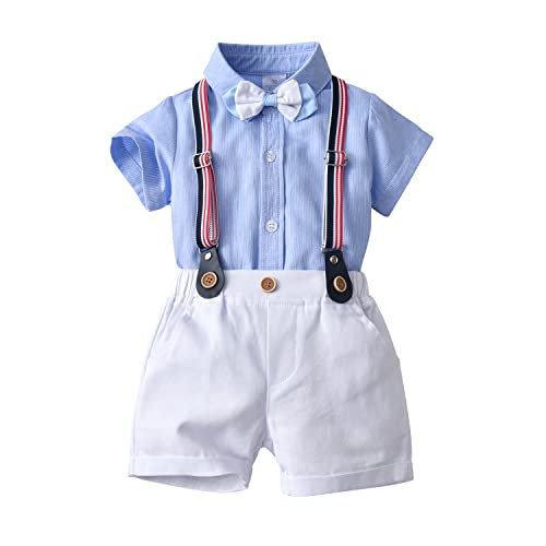 Baby Jungen Gentleman Anzüge, Kinder Kurzarm Bowtie Shirt Strampler + Hosenträger Shorts Overalls Festliche Taufe Hochzeit Gentleman Shorts Set von Gajaous