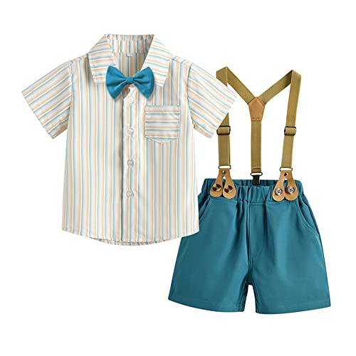 Baby Jungen Gentleman Anzüge, Kinder Kurzarm Bowtie Shirt Strampler + Hosenträger Shorts Overalls Festliche Taufe Hochzeit Gentleman Shorts Set von Gajaous