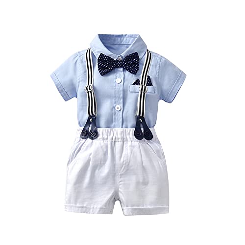 Gajaous Baby Jungen Gentleman Anzüge, Kinder Kurzarm Bowtie Shirt Strampler + Hosenträger Shorts Overalls Festliche Taufe Hochzeit Gentleman Shorts Set von Gajaous