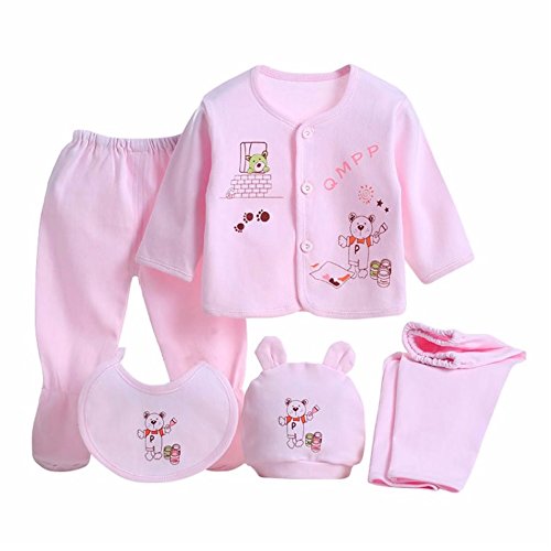 Gajaous 5 STÜCKE Neugeborene 0-3 M Jungen Mädchen Baby Baumwolle Kleidung Tops Hut Hosen Anzug Outfit Sets OneSize von Gajaous