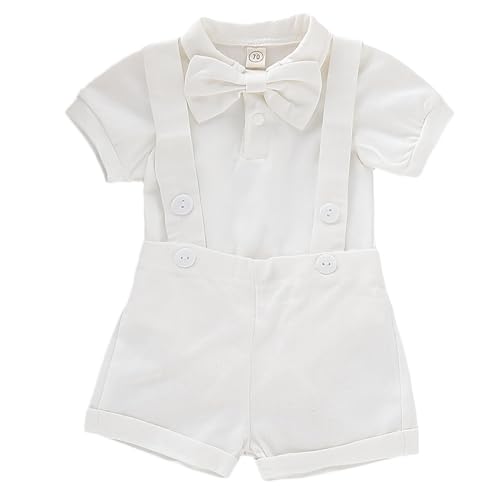 Gajaous Baby Jungen Gentleman Anzüge, Kinder Kurzarm Bowtie Shirt Strampler + Hosenträger Shorts Overalls Festliche Taufe Hochzeit Gentleman Shorts Set von Gajaous