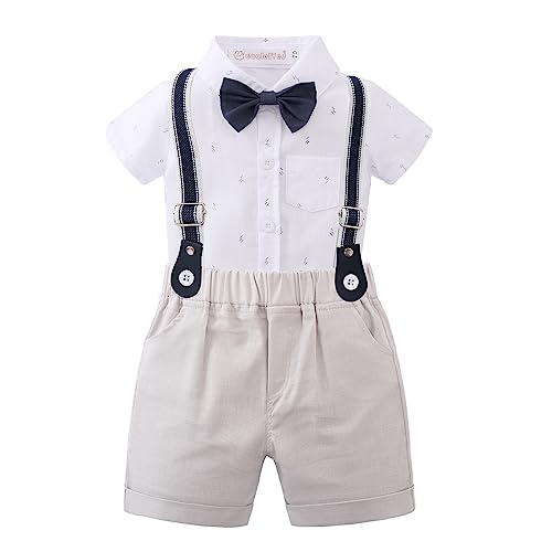 Baby Jungen Gentleman Anzüge, Kinder Kurzarm Bowtie Shirt Strampler + Hosenträger Shorts Overalls Festliche Taufe Hochzeit Gentleman Shorts Set von Gajaous