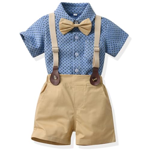 Gajaous Baby Jungen Gentleman Anzüge, Kinder Kurzarm Bowtie Shirt Strampler + Hosenträger Shorts Overalls Festliche Taufe Hochzeit Gentleman Shorts Set von Gajaous