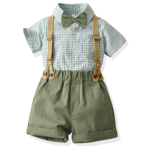 Gajaous Baby Jungen Gentleman Anzüge, Kinder Kurzarm Bowtie Shirt Strampler + Hosenträger Shorts Overalls Festliche Taufe Hochzeit Gentleman Shorts Set von Gajaous