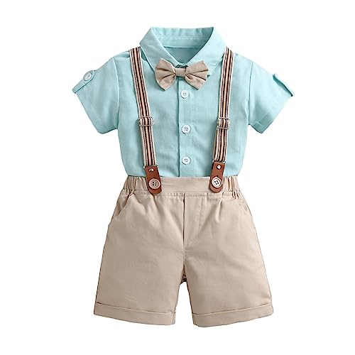 Baby Jungen Gentleman Anzüge, Kinder Kurzarm Bowtie Shirt Strampler + Hosenträger Shorts Overalls Festliche Taufe Hochzeit Gentleman Shorts Set,Tag Size 100,18-24M von Gajaous