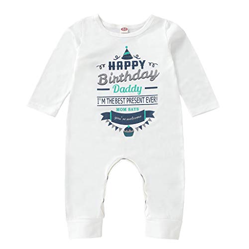 Gajaous Baby Jungen Mädchen Bodysuit Kleinkind Happy Birthday Papa Brief gedruckt Strampler mit Langen Ärmeln Overall Onesies von Gajaous