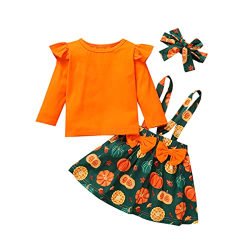 Gajaous Baby Mädchen Halloween Outfits Set Kleinkind My 1st Halloween Kürbis Bodysuit Hose Set Rock Set Kürbis Kleid Baby Halloween Kleidung (Halloween 4, 0-3M) von Gajaous