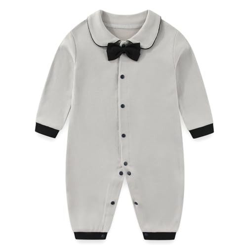 Gajaous Neugeborenes Baby Jungen Mädchen Formal Bowtie Kragen Strampler Langarm Anzug Gentleman Body Einteiler Overall 0-12M von Gajaous