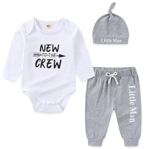 Gajaous Neugeborenes Baby Jungen Mädchen Kleidung New to The Crew Strampler Bodysuit + Elephant Hosen + Hat 3pcs Kleidung Set von Gajaous