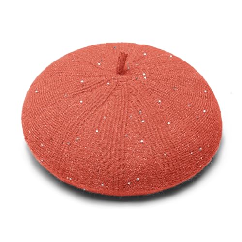 Gajaous Strickbarett für Damen, französisches Barett mit kleinen Glitzer-Pailletten, stilvolles einfarbiges Barett für Frauen von Gajaous