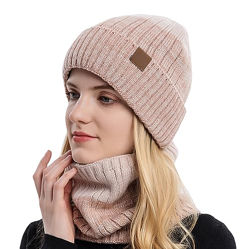 Gajaous Unisex Winter Beanie Mütze Schal Set, lässige Strickmütze für Frauen, Fleece gefütterte Beanies für Männer, warme Mützen & Nackenwärmer Set von Gajaous