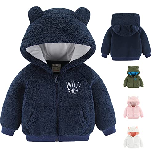 Neugeborenen Baby Jungen Mädchen Cartoon Fleece Kapuzenjacke Mantel mit Ohren Warme Outwear Mantel Reißverschluss Bis Coat,Blau,0-3M(Tag 3) von Gajaous