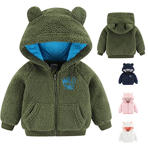 Neugeborenen Baby Jungen Mädchen Cartoon Fleece Kapuzenjacke Mantel mit Ohren Warme Outwear Mantel Reißverschluss Bis Coat,Grun,9-12M(Tag 12) von Gajaous