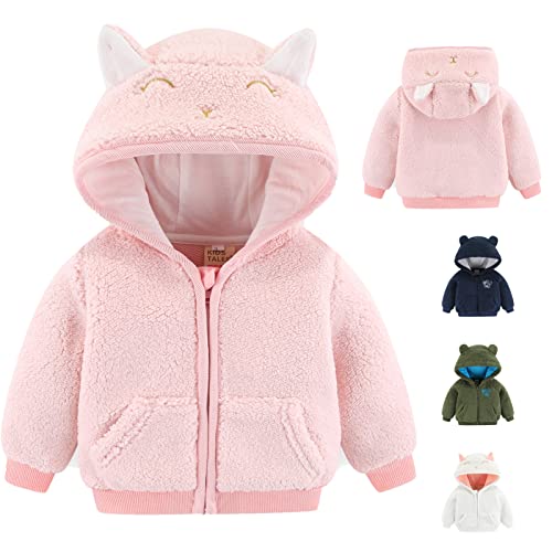 Neugeborenen Baby Jungen Mädchen Cartoon Fleece Kapuzenjacke Mantel mit Ohren Warme Outwear Mantel Reißverschluss Bis Coat (0-3M, Rosa) von Gajaous