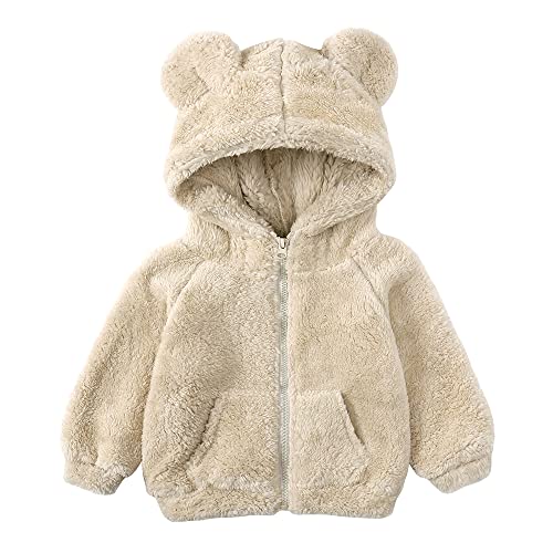 Neugeborenes Baby Mädchen Jungen Fleece Kapuzenjacke Reißverschluss Bärenmantel Warme Winter Outwearorn,A-beige, 9-12M, (Tag80) von Gajaous