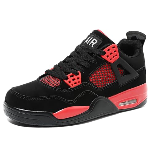 Damen Air 4 Retro Sneaker Herren Basketballschuhe Retro Schuhe Skateboardschuhe Laufschuhe Turnschuhe Sportschuhe AY043 Rot Schwarz EU 37 von Gakricrey