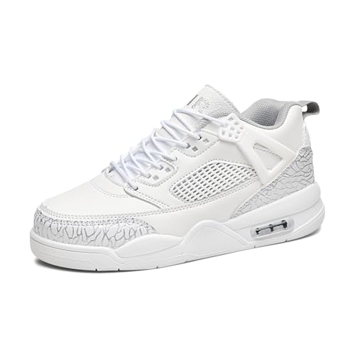 Gakricrey Air 4 Retro Sneaker Schuhe Kinder Basketballschuhe Sportschuhe Jungen Mädchen Turnschuhe Unisex Kinderschuhe rutschfest S034 Weiß-Grau EU 40 von Gakricrey