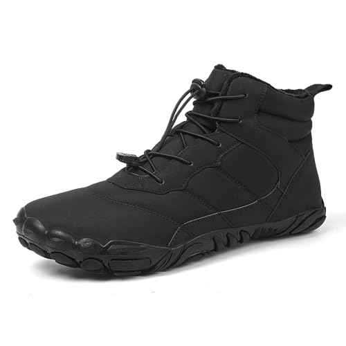 Gakricrey Barfußschuhe Winter Damen Herren Wasserdicht Winterschuhe Warme Gefüttert Winterstiefel rutschfeste Wanderschuhe GL656 Schwarz EU 42 von Gakricrey