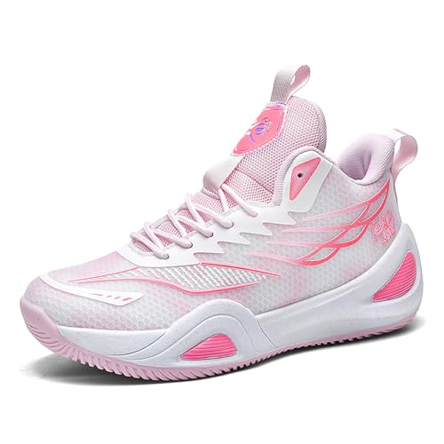 Gakricrey Basketballschuhe Herren Damen Mode Sportschuhe Trainingsschuhe Sneaker rutschfest Verschleißfest Basketballschuhe für Erwachsene 2551 WeißRosa EU 45 von Gakricrey