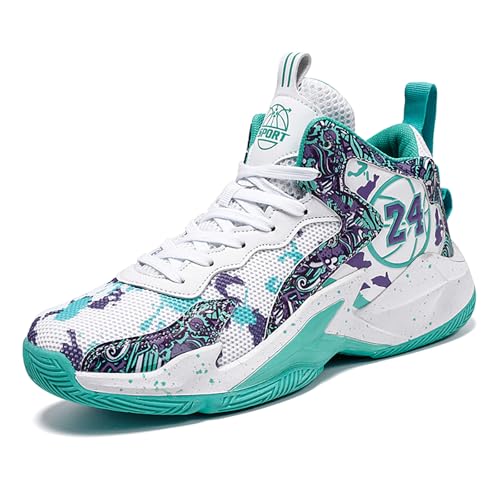 Gakricrey Basketballschuhe Herren Damen Mode Sportschuhe Trainingsschuhe Sneaker rutschfest Verschleißfest Basketballschuhe für Erwachsene 8906 Weißmond EU 44 von Gakricrey