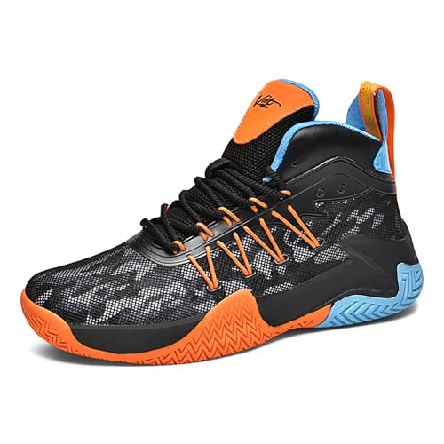 Gakricrey Basketballschuhe Herren Damen Mode Sportschuhe Trainingsschuhe Sneaker rutschfest Verschleißfest Basketballschuhe für Erwachsene 9028 Schwarz Orange EU 35 von Gakricrey