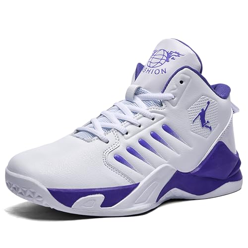 Gakricrey Basketballschuhe Herren Damen Mode Sportschuhe Trainingsschuhe Sneaker rutschfest Verschleißfest Basketballschuhe für Erwachsene 9136 Weißviolett EU 44 von Gakricrey