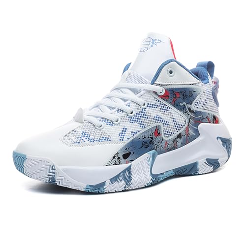 Gakricrey Basketballschuhe Herren Damen Mode Sportschuhe Trainingsschuhe Sneaker rutschfest Verschleißfest Basketballschuhe für Erwachsene 9288 Weißblau EU 42 von Gakricrey