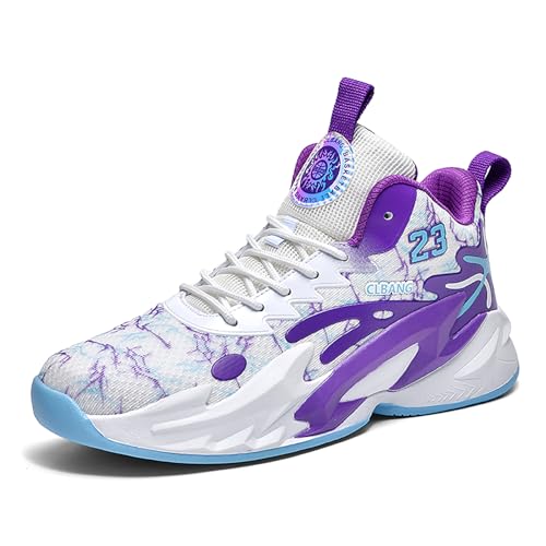 Gakricrey Basketballschuhe Herren Damen Turnschuhe Outdoor Mode Sportschuhe Gym Sneaker Trainingsschuhe Atmungsaktive 583 weiß lila EU 41 von Gakricrey