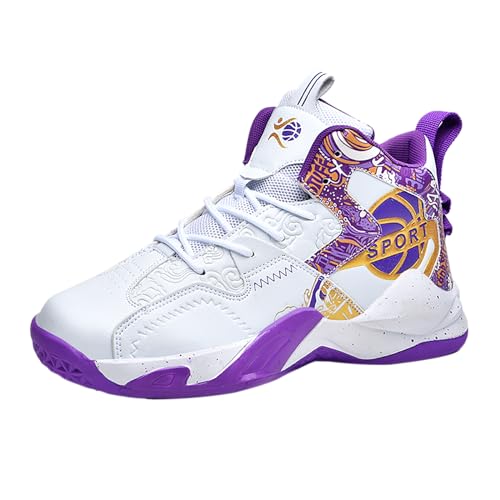 Gakricrey Basketballschuhe Herren Damen Turnschuhe Outdoor Mode Sportschuhe Gym Sneaker Trainingsschuhe Atmungsaktive 851 weiß lila EU 42 von Gakricrey