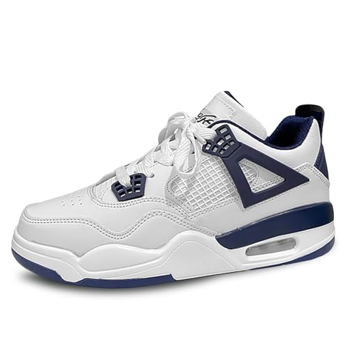Gakricrey Herren Damen Air 4 Retro Sneaker Schuhe Basketballschuhe Retro Schuhe Skateboardschuhe Laufschuhe Turnschuhe Sportschuhe AY042 weiß dunkelblau EU 42 von Gakricrey