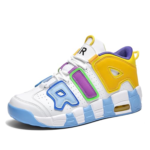 Gakricrey Herren Damen Air Uptempo Sneaker Schuhe Laufschuhe Leichte Retro Sneaker Turnschuhe mit Luftpolster Sportschuhe Basketballschuhe 913A Orange Blau Lila EU 41 von Gakricrey