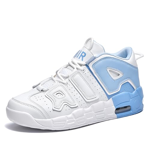 Gakricrey Herren Damen Air Uptempo Sneaker Schuhe Laufschuhe Leichte Retro Sneaker Turnschuhe mit Luftpolster Sportschuhe Basketballschuhe 913A Weiß Blau EU 44 von Gakricrey