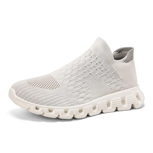Gakricrey Herren Damen Slip On Sneaker Leichte Atmungsaktiv Sportschuhe Turnschuhe Bequem Schlupfschuhe Freizeitschuhe Straßenlaufschuhe Walkingschuhe Unisex 276 Beige EU 44 von Gakricrey