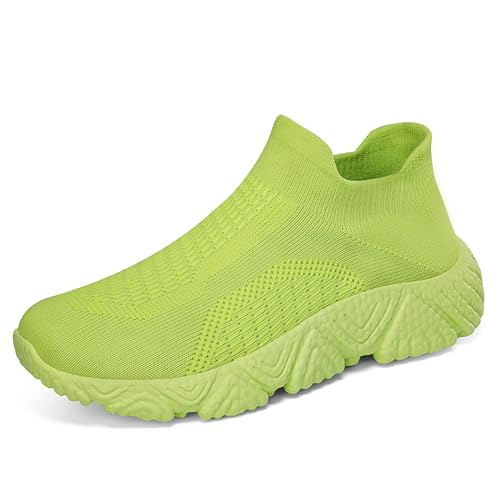 Gakricrey Herren Damen Slip On Sneaker Leichte Atmungsaktiv Sportschuhe Turnschuhe Bequem Schlupfschuhe Freizeitschuhe Straßenlaufschuhe Walkingschuhe Unisex 912 Fluoreszierendes Grün EU 43 von Gakricrey
