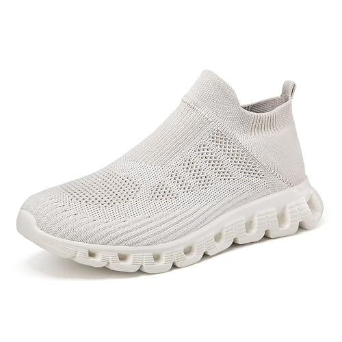 Gakricrey Herren Damen Slip On Sneaker Leichte Atmungsaktiv Sportschuhe Turnschuhe Bequem Schlupfschuhe Freizeitschuhe Straßenlaufschuhe Walkingschuhe Unisex 921 Beige EU 43 von Gakricrey
