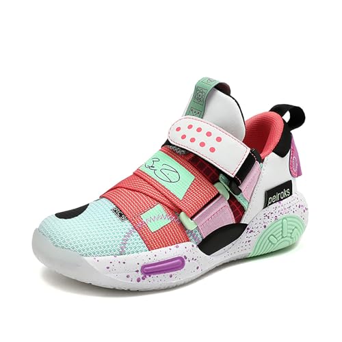 Gakricrey Kinder Basketballschuhe Jungen Basketball-Schuh Trainer Kinder-Sportschuhe Laufschuhe mit Klettverschluss 9559 Bonbon EU 39 von Gakricrey