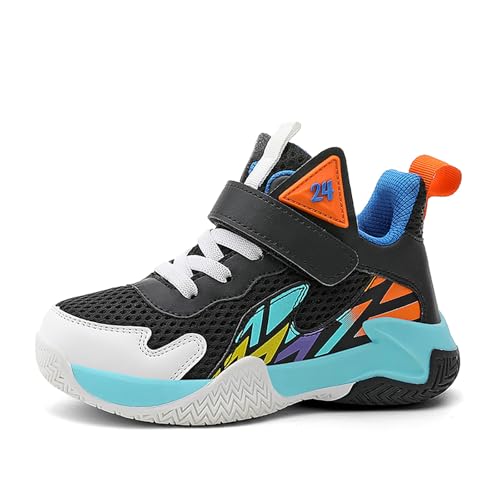 Gakricrey Kinder Basketballschuhe Jungen Basketball-Schuh Trainer Kinder-Sportschuhe Laufschuhe mit Klettverschluss 989 Schwarzmond EU 38 von Gakricrey
