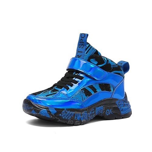 Gakricrey Kinder Basketballschuhe Jungen Basketball-Schuh Trainer Kinder-Sportschuhe Laufschuhe mit Klettverschluss P855 Blau EU 32 von Gakricrey