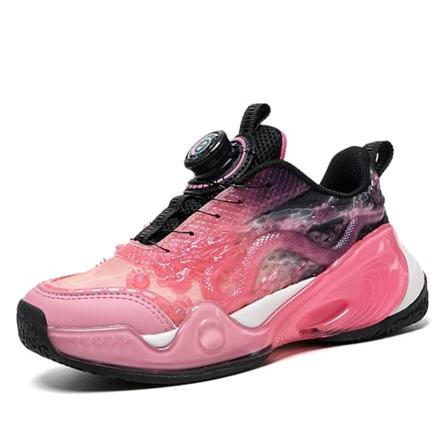 Gakricrey Kinder Basketballschuhe Jungen Mädchen Sportschuhe Atmungsaktive Mesh Turnschuhe Laufschuhe Leicht Sneaker Kinderschuhe mit Drehknopfe 7026 schwarz rosa EU 40 von Gakricrey
