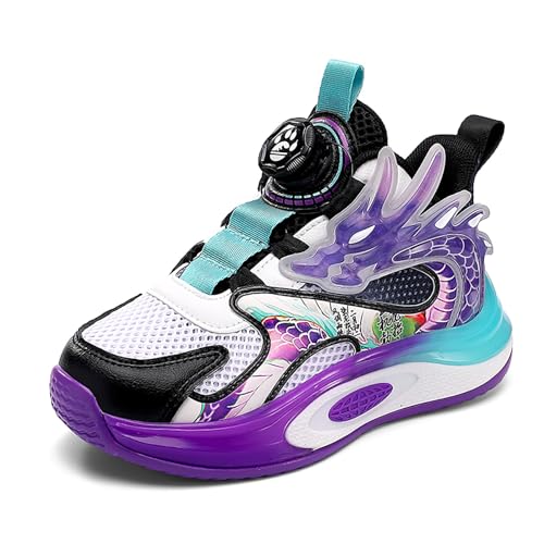 Gakricrey Kinder Basketballschuhe Jungen Mädchen Sportschuhe Atmungsaktive Mesh Turnschuhe Laufschuhe Leicht Sneaker Kinderschuhe mit Drehknopfe 881 schwarz lila EU 39 von Gakricrey