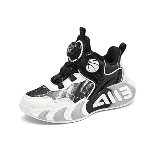 Gakricrey Kinder Basketballschuhe Jungen Mädchen Sportschuhe Atmungsaktive Mesh Turnschuhe Laufschuhe Leicht Sneaker Kinderschuhe mit Drehknopfe 8817 weiß schwarz EU 31 von Gakricrey