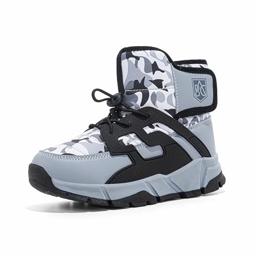 Gakricrey Kinder Schneestiefel Warm Gefüttert Winterstiefel Jungen Mädchen Winterboots Outdoor Rutschfeste Winterschuhe Snowboots 2318 Schwarzgrau EU 32 von Gakricrey