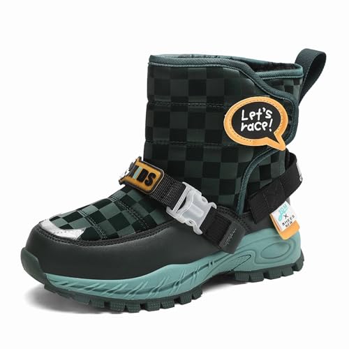 Gakricrey Kinder Schneestiefel Warm Gefüttert Winterstiefel Jungen Mädchen Winterboots Outdoor Rutschfeste Winterschuhe Snowboots 9955 Schwarz grün EU 30 von Gakricrey