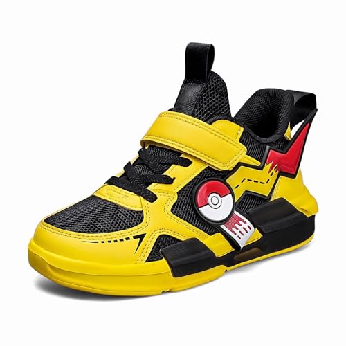 Gakricrey Kinder Turnschuhe Jungen Laufschuhe Leicht Klettverschluss Sportschuhe Atmungsaktiv Sneakers Kinderschuhe 700-2 Gelb Netzmuster EU 32 von Gakricrey